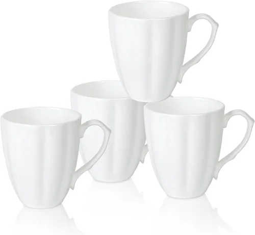 Miniatura 14 de Juego de 2 tazas de café blancas de porcelana fina (12 onzas), tazas de té de cerámica con patrón en espiral, tazas de café finas de China, tazas