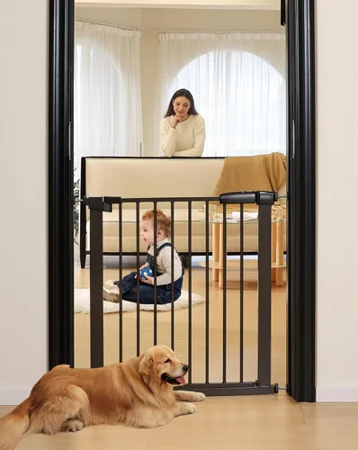 Miniatura 8 de Puerta de seguridad para bebés y mascotas de 29"-57", puerta de metal de 30" de alto con paso para puertas y escaleras, fácil de abrir con una sola