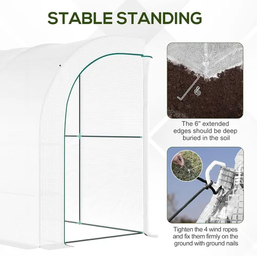 Miniatura 3 de Outsunny Invernadero Adosado de 10' x 5' x 7', Casa Verde Transitable, Vivero de Plantas con 2 Puertas Enrollables y Ventanas, Cubierta de PE y 3