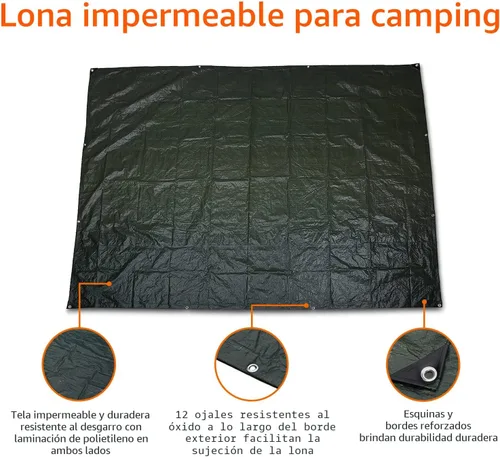 Miniatura 2 de Amazon Basics Lona impermeable para camping, 8 pies x 10 pies, verde oscuro