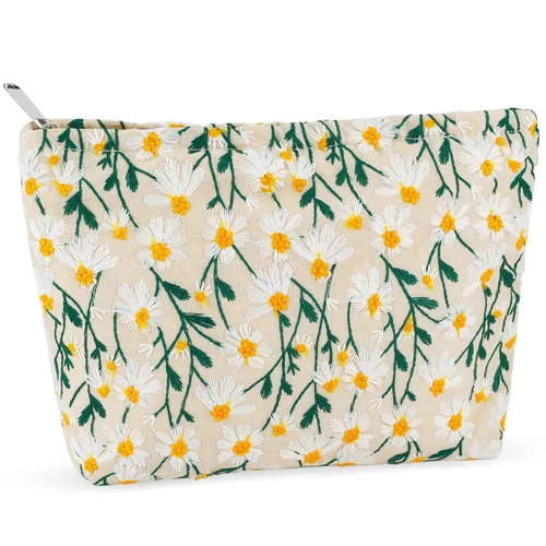 Miniatura 9 de Bolsa de maquillaje de flores para mujer, bonita bolsa de maquillaje para bolso, bolsa de cosméticos con cremallera, bolsa de cosméticos de lona