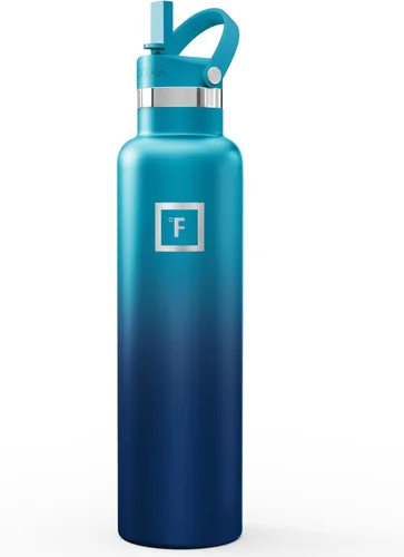 Miniatura 73 de IRON °FLASK Botellas de agua de campamento/senderismo, 3 tapas (estrecha con popote), sin fugas, aisladas al vacío, acero inoxidable de doble pared