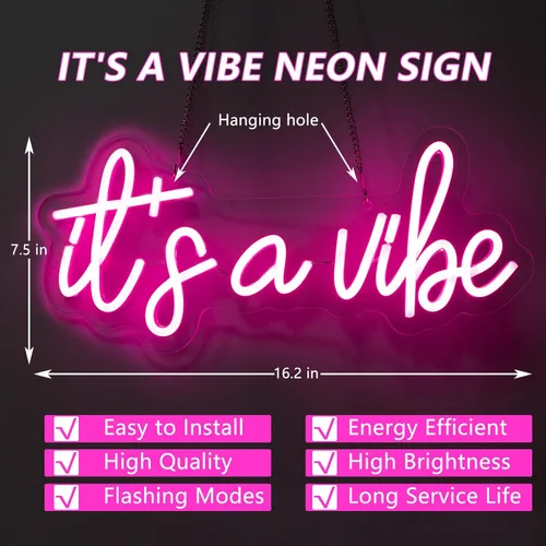 Miniatura 4 de Letrero de Neón "It's a Vibe", Letreros de Neón para Decoración de Pared, Letreros LED Rosas Regulables para Dormitorio, Letreros de Luz de Neón
