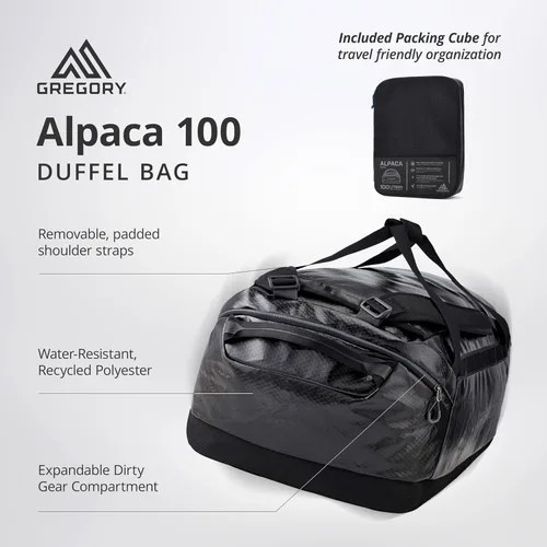 Miniatura 2 de Gregory Alpaca - Bolsa de lona resistente al agua para viajes de aventura y equipo con cubo de embalaje incluido, Negro obsidiana, 100L
