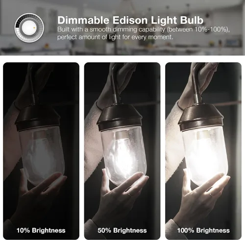 Miniatura 5 de DAYBETTER Paquete de 12 bombillas LED Edison vintage, bombilla LED E26 equivalente a 60 W, bombillas LED regulables, alto brillo 800 LM, blanco