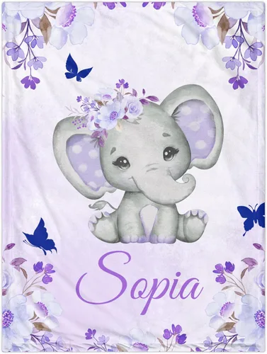 Miniatura 24 de J&SBGFT Manta personalizada para bebé niña, manta de recepción de elefante, regalo personalizado para bebé, esenciales para recién nacidos, 30 x 40