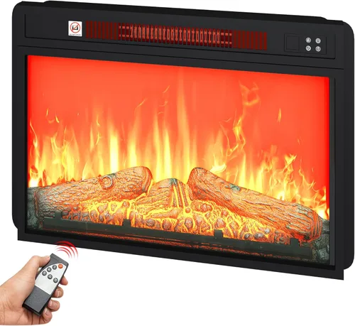 DWVO Inserto de chimenea eléctrica de 23 pulgadas, calentador de chimenea empotrado con control remoto, temperatura ajustable, temporizador de 6