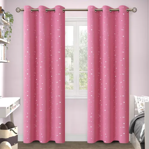 Miniatura 29 de BGment Cortinas opacas para dormitorio infantil, con aislamiento térmico, con ojales, estampado de estrellas plateadas, cortinas para oscurecer