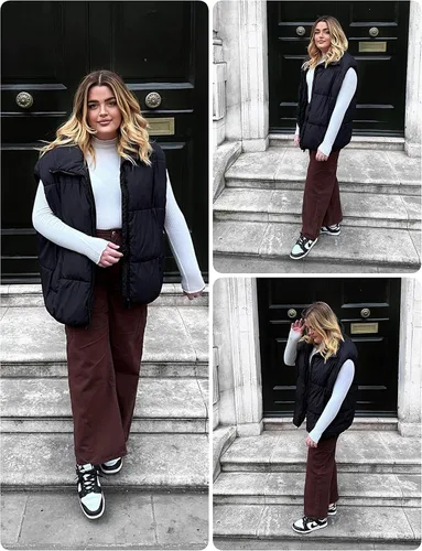 Miniatura 9 de Huaqiao Chaleco acolchado para mujer, cuello alto, sin mangas, con cremallera, chaleco de invierno
