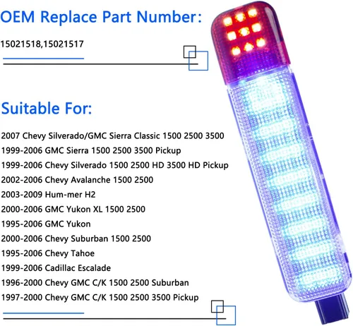 Miniatura 2 de Panel de luz LED para puertas interiores, luces de cortesía compatibles con Chevy Silverado GMC C/K, Sierra 1500 2500 3500, Suburban, Avalanche