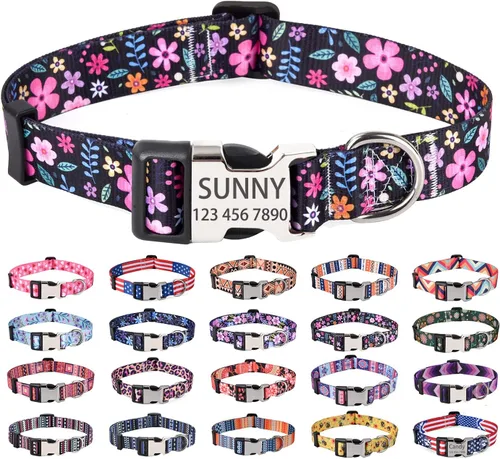 Miniatura 7 de Collares de perro personalizados Mihqy, collar de perro personalizado con nombre y número de teléfono, múltiples patrones y 4 tamaños, collar
