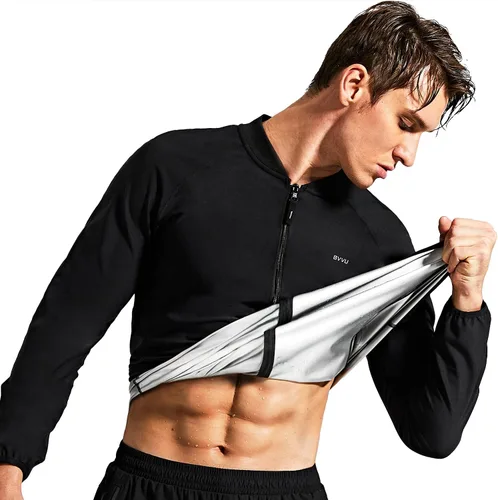 BVVU Traje de sauna para hombre, con cremallera, chaqueta de sauna, pantalón, gimnasio, entrenamiento, sudadera con capucha, moldeador de cuerpo
