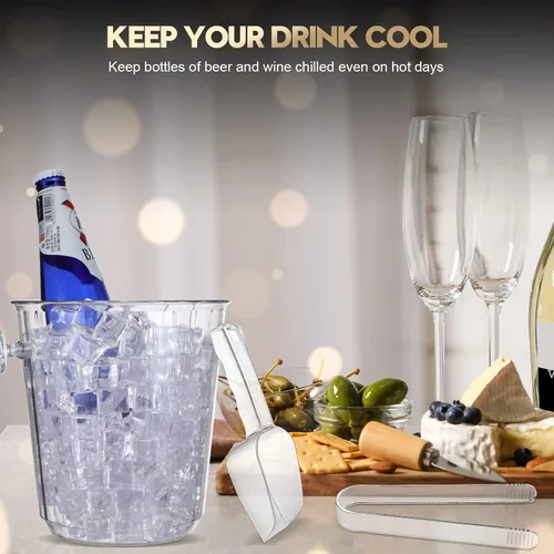 Miniatura 6 de Irenare Cubos de hielo acrílicos para fiestas, cubo de vino transparente de 3.5 L con cuchara y pinzas de plástico, kits de cubos enfriadores