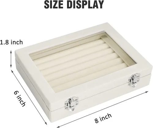 Miniatura 2 de Bandeja organizadora de anillos, 7 ranuras, caja de almacenamiento de joyas de terciopelo para aretes con tapa transparente, estuche de exhibición