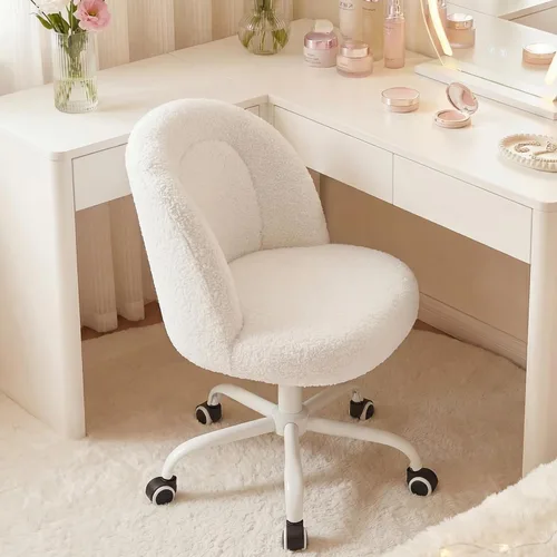 Miniatura 9 de DurayLoly - Silla de tocador, silla de maquillaje de vellón suave con ruedas silenciosas, altura ajustable y giro de 360°, diseño sin brazos que