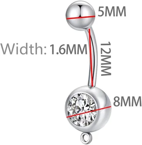 Miniatura 5 de 3pcs Punk Dinosaur Dangle Pendant Belly Button Ring, Tiny Velociraptor Charm Stainless Steel 14 Gauge Navel Barbell Ring
