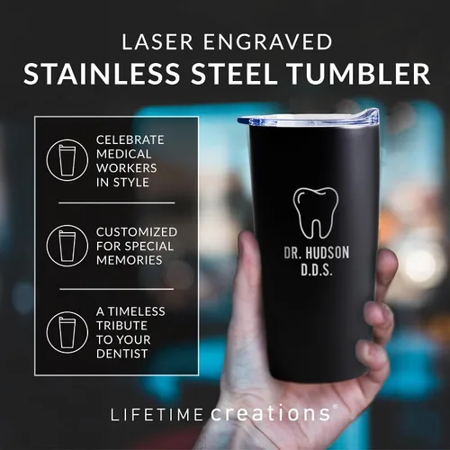 Miniatura 3 de Lifetime Creations Vaso de dentista personalizado grabado con tapa de 20 onzas (negro) – Regalo personalizado para dentista, taza de viaje de café
