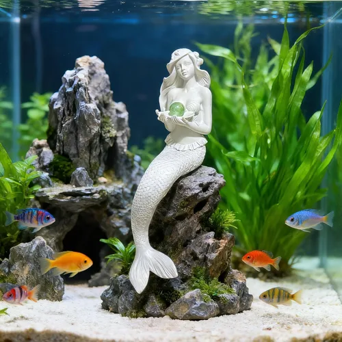Miniatura 9 de Teaeeno Decoraciones únicas de sirena para pecera, kit de decoración de sirena para casa, decoración de acuario, encantadora estatua de decoración
