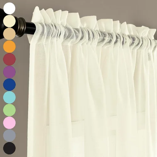Miniatura 107 de Cortinas para ventana cortinas blancas traslúcidas de 90 pulgadas de largo, 2 paneles de cortinas de tul, paneles de ventana para cortinas de Blanco