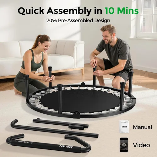 Miniatura 6 de BCAN 40"/38" Foldable Mini Trampoline, Rebounder Trampoline for Adults, U/T Adjustable Foam Handle, Exercise Rebounder for Adults Indoor/Garden