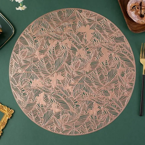 Miniatura 6 de 2/4/6pcs 38cm Round Hollow Heat Resistant Placemats, Gold Waterproof Non Slip PVC Table Mats for Hotel Restaurant, Home Kitchen (Gold, 4pcs-38cm)