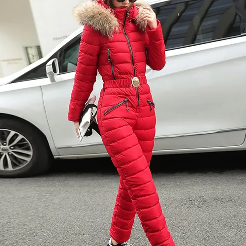 Miniatura 2 de JUNGE Mono de invierno para mujer, overol de esquí con capucha, para deportes al aire libre, chaquetas impermeables con bolsillo y cremallera, traje
