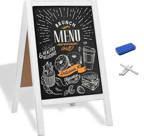 Miniatura 12 de Ilyapa Letrero de madera con marco en A con borrador y tiza, pizarra magnética de 21 x 30 pulgadas, pantalla de menú negra para restaurante