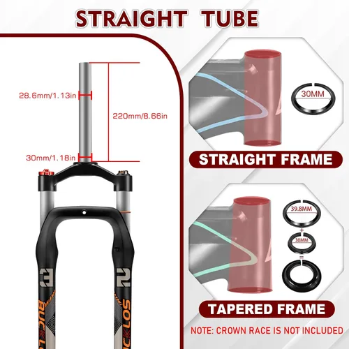 Miniatura 5 de BUCKLOS 26 x 4.0 pulgadas Fat Tire MTB Horquilla de suspensión, 3.937 in cubo de espaciado de viaje 5.315 in 1 1/8 tubo recto Bloqueo manual 0.354