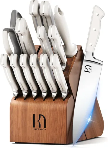 Juego de Cuchillos, Juego de Cuchillos de Cocina de 15 Piezas con Bloque, Cuchillos de Chef de Acero Inoxidable Japonés de Alto Carbono Duraderos y