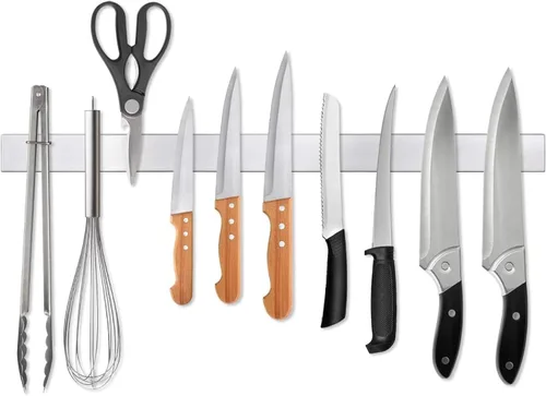 Miniatura 8 de Ninonly Tira magnética para cuchillos de 12 pulgadas, barra de cuchillos de cocina de acero inoxidable premium montada en pared, ahorro de espacio