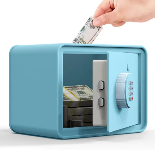 Miniatura 10 de Caja Fuerte Mini para Niños Caja de Dinero Pequeña – GoldenKey Negro Macarrón 7"x9.4"x6.3" Caja Fuerte de Seguridad de Dinero con Ranura