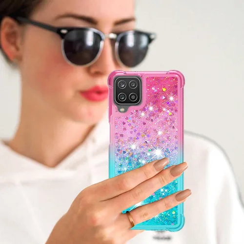Miniatura 6 de Funda para Galaxy A12 con protector de pantalla de vidrio templado, con purpurina flotante líquida y brillante para mujeres y niñas, silicona TPU