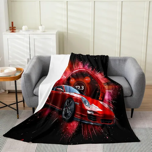 Miniatura 10 de Erosebridal Manta roja de coche de carreras para niños y adolescentes, manta fresca de coche de carreras de 40 x 50 pulgadas, manta de forro polar