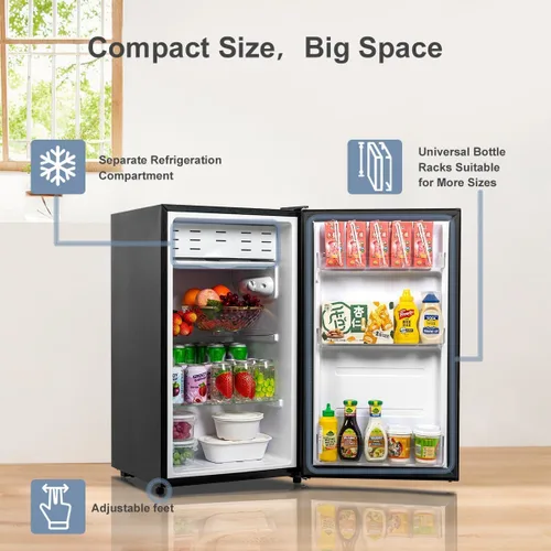 Miniatura 2 de Mini refrigerador de 3.2 pies cúbicos sin congelador, puerta individual con termostato ajustable de 7 niveles, refrigerador compacto