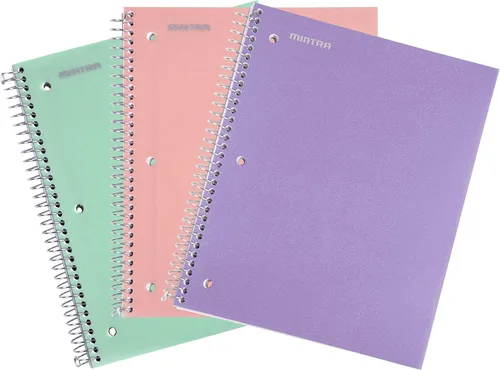 Miniatura 2 de Mintra Office Cuadernos de espiral duraderos, 3 materias (lavanda, verde salvia, salmón, rayas universitarias, paquete de 3)