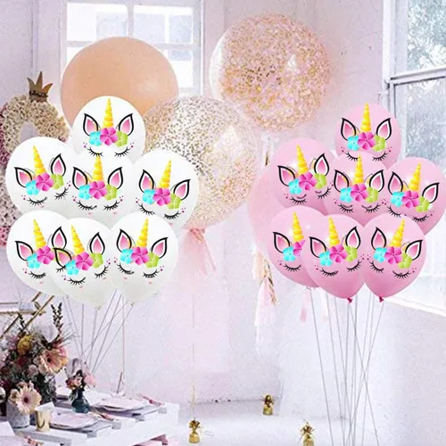Miniatura 6 de Paquete de 40 globos de látex de unicornio para arco kit de columna, guirnaldas de helio, globos de confeti para fiesta de feliz cumpleaños, bodas