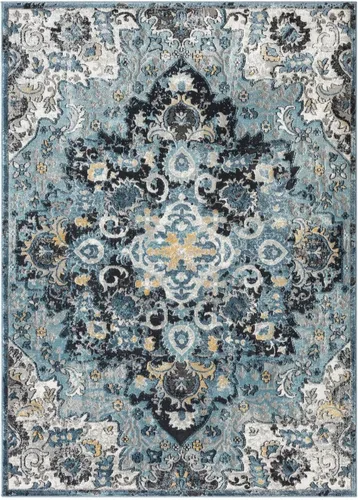 Miniatura 3 de LUXE WEAVERS Alfombra marroquí de medallón azul de 5 x 7 para salas de estar