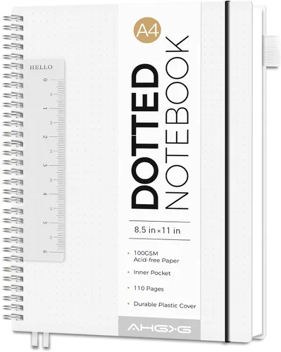 AHGXG Diario Punteado con Viñetas - Cuaderno Espiral con Cuadrícula de Puntos de 8.5" x 11", A4 Cuaderno Grande Punteado, Papel Grueso de 100 GSM,
