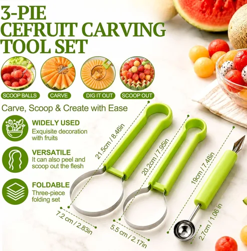 Miniatura 8 de Juego de palas de melón Suuker, 4 en 1 cortadores de frutas con formas, cuchara de sandía, cuchara de frutas y pelador de bolas, herramientas