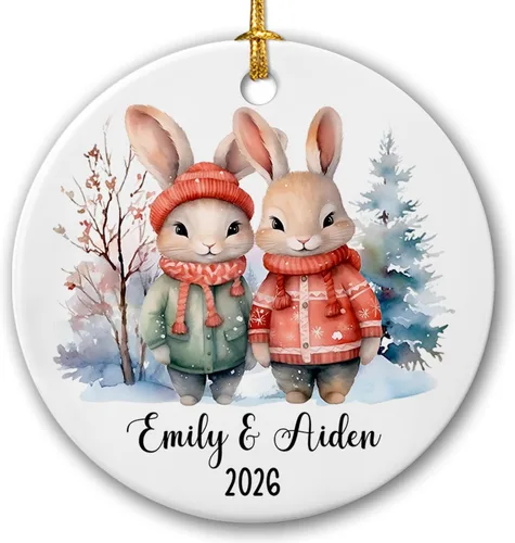 Miniatura 25 de Adorno de cerámica personalizado para pareja de leones 2026, regalos para parejas recién nacidas, novio, novia, adorno para parejas de leones, árbol