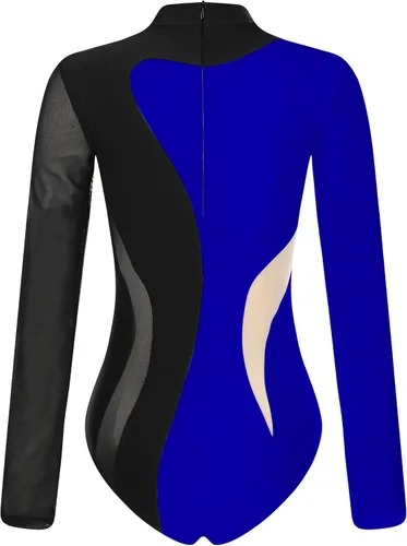 Miniatura 4 de iiniim Leotardo de malla para mujer, con diamantes de imitación, de malla, de manga larga, leotardos de gimnasia