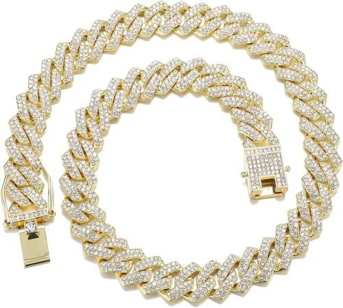 Saintda Cadena de eslabones cubanos para hombres y mujeres, collar cubano de Miami, cadena de diamantes brillantes, joyería de hip hop con caja de