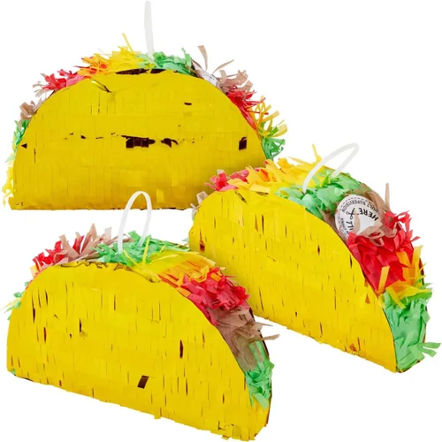 BLUE PANDA Paquete de 3 mini piñatas para taco, 6.25 x 2 x 3.6 pulgadas, decoraciones de tacos y mini piñata