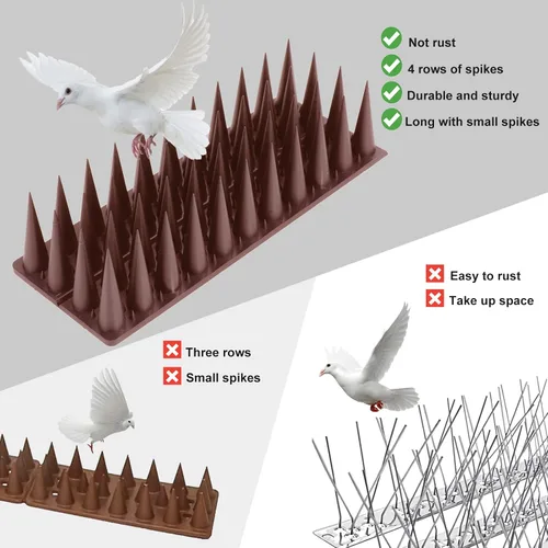 Miniatura 3 de Púas para pájaros, paquete de 20 unidades de disuasión de pájaros, mapache y ardilla, para repeler pájaros y reptiles al aire libre, picos de Marrón