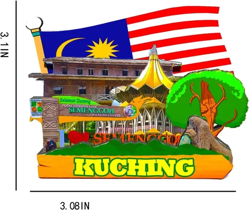 Miniatura 3 de Imán de nevera de Malasia Kuching imán de madera 3D monumentos de viaje coleccionables recuerdos decoración hecha a mano -619