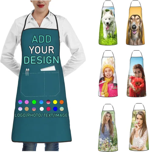 Miniatura 13 de Delantal personalizado con 2 bolsillos, personalizable con nombre, texto, logotipo, foto, cocina, horneado, delantal de cocina para mujeres y hombres