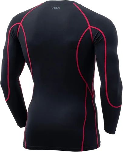 Miniatura 2 de TSLA - Paquete de 1 o 3 camisas de compresión de manga larga FPU 50 para hombre camisa de entrenamiento atlético protector de erupción para deportes