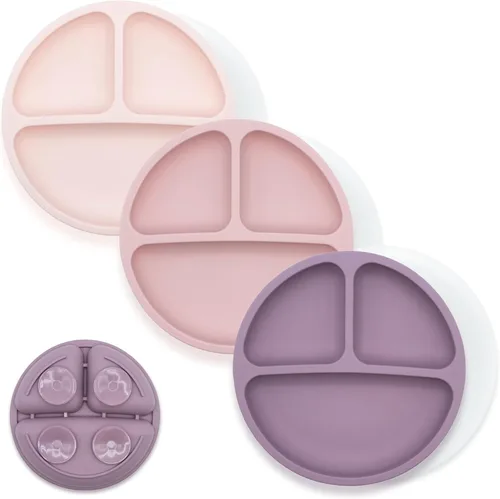 Miniatura 28 de WeeSprout - Platos de succión para bebés y niños pequeños con tapas, 100% silicona, diseño dividido para comedores selectivos, aptos para microondas