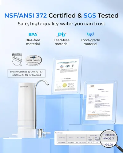 Miniatura 7 de Waterdrop [Ultra Filtración] Filtro de agua para encimera, recordatorio de vida del filtro, 15,141 litros, reduce metales pesados, mal olor y 99%
