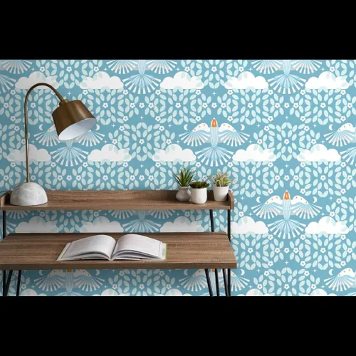 Miniatura 9 de Spoonflower Papel pintado de grado comercial Swatch - Cielo Azul Arte Popular Naranja Aqua Maximalista Magia Lucid Soñar Escandi Escandinavo Místico